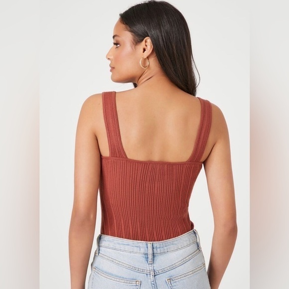 Forever 21 Ribbed Knit V-neck Bodysuit In Marsala Size L - Picture 2 of 3